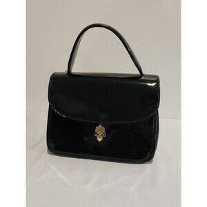Bienen-Davis Vintage Patent Leather Black Handbag with Metal Pull-function Lock